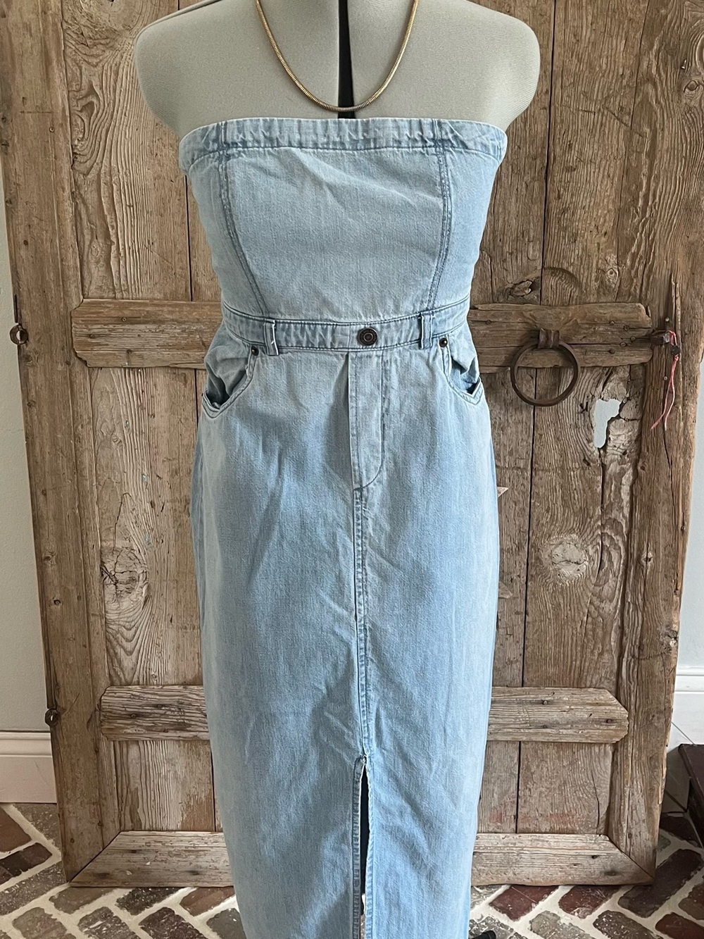 Strapless Light Wash Denim Free People Midi Dress
